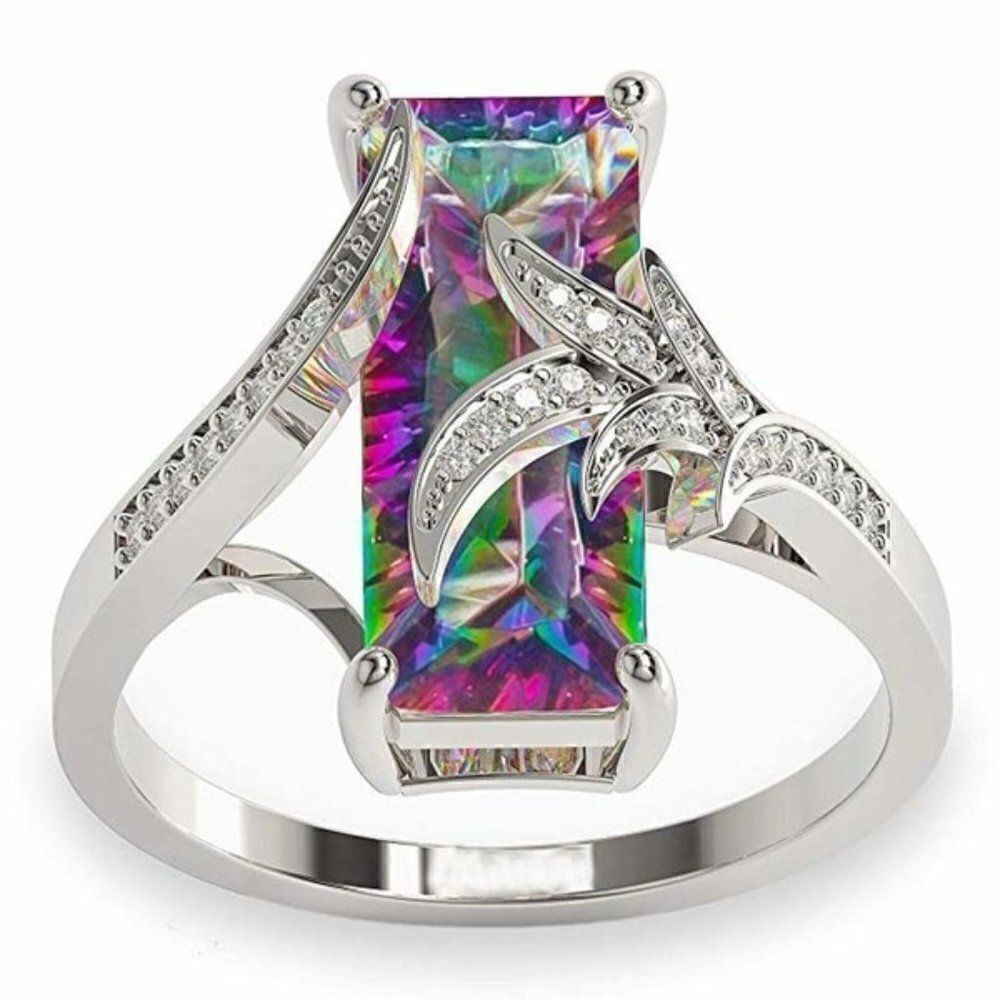RAINBOW TOPAZ RECTANGLE STERLING SILVER RING